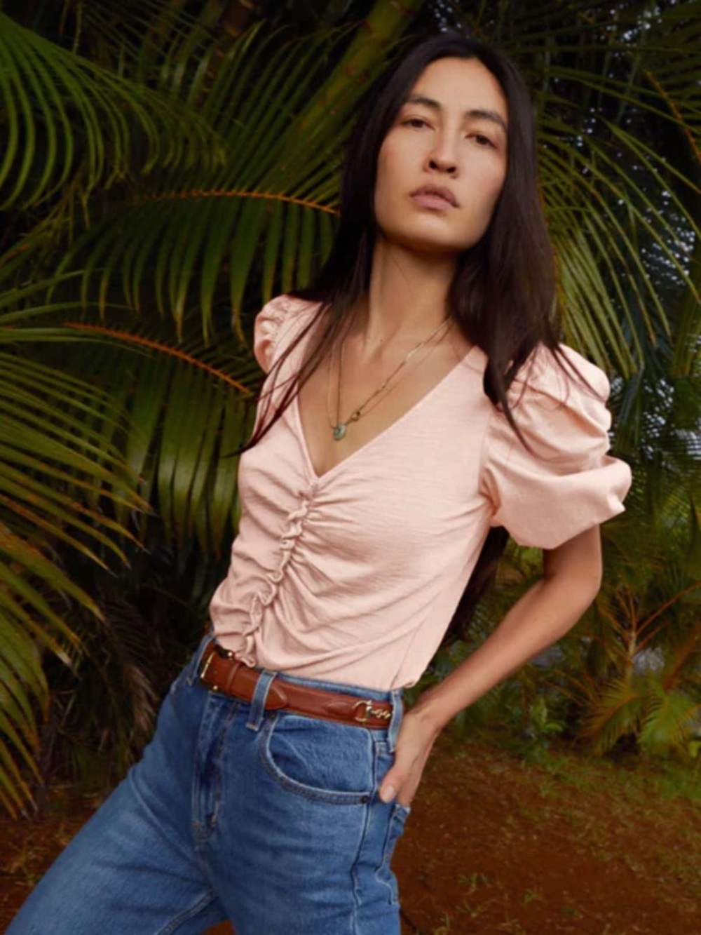 Nation LTD Giada Gathered Puff Sleeve Top Dusty Rose Pink Womens Size S